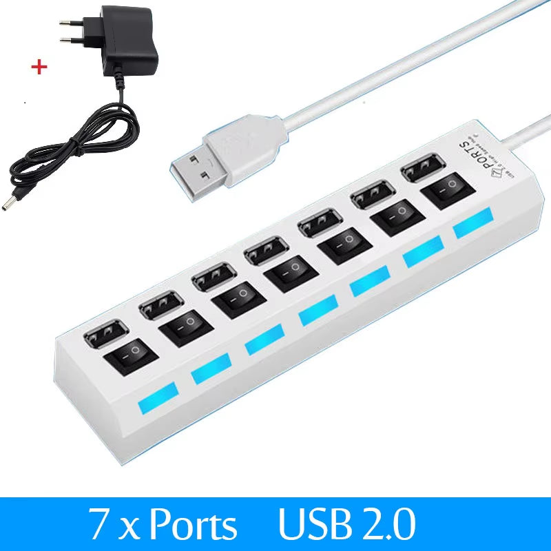 Ultra-Fast USB 3.0 Hub - Compact 4-Port Adapter with Power Supply for Lightning Speed Connectivity
