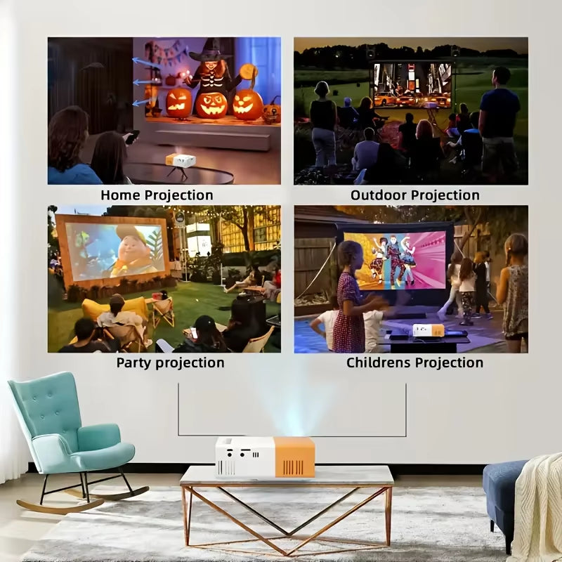 Portable Native HD Mini Projector - Perfect for Home Theater & Mobile Screen Mirroring with HDMI & USB Connectivity