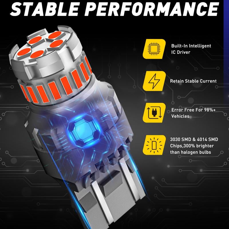 AUTOONE Red LED Strobe Tail Brake Light Bulb, Blinking CANBUS Ready 7440/7443 or 3156/3157 LED Flashing Stop Bulbs (Not Universal), 2800LM 300% Brighter Plug and Play,For Backup Light Tail Light Brake Light Turn Signal Light Parking Light, Pack of 2