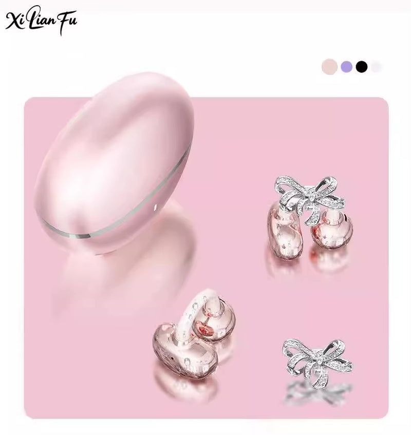 Stylish Clip-On Bluetooth Earbuds with Detachable Crystal Bowknot Earrings - Perfect for Sports, Fitness & Workouts