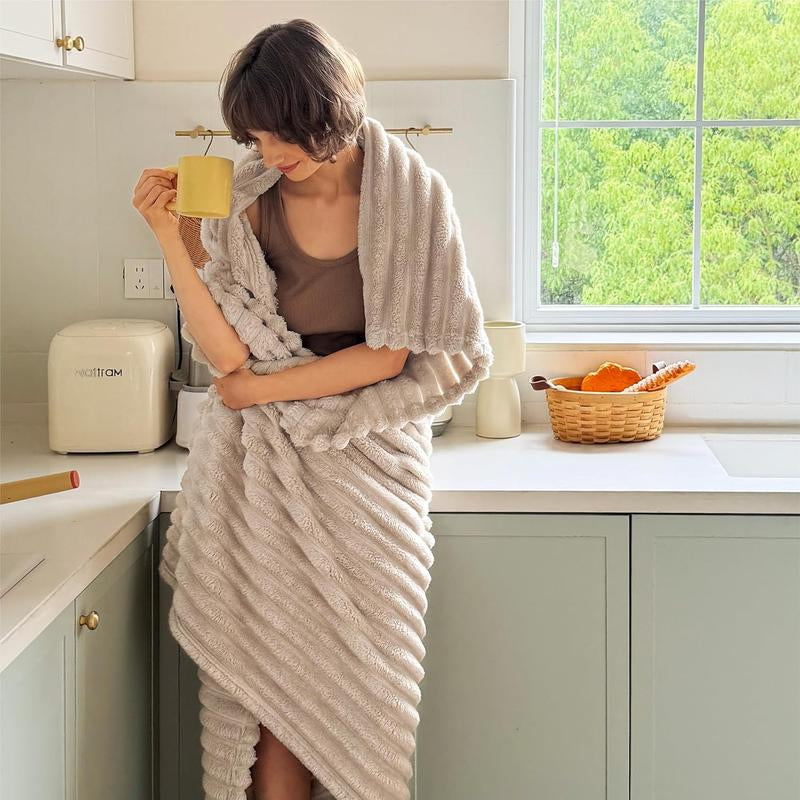 【February Stock Up】Bedsure Gentlesoft Cozy Blanket-Patio Furniture Decor,Classic Stripe Pattern, Ideal for Bed,Couch, Travel,Camping, All Seasons,Home Bedroom Decor