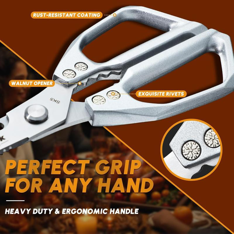 【February Faves】Huusk Kitchen Scissors All Purpose -Fallfreshness- Stainless Steel Kitchen Shears, Sharp Silver Meat Scissors, Dishwasher Safe, Poultry Shears, Japanese Cooking Scissors for Food, Chicken Bones, and Turkey, Christmas Gift!