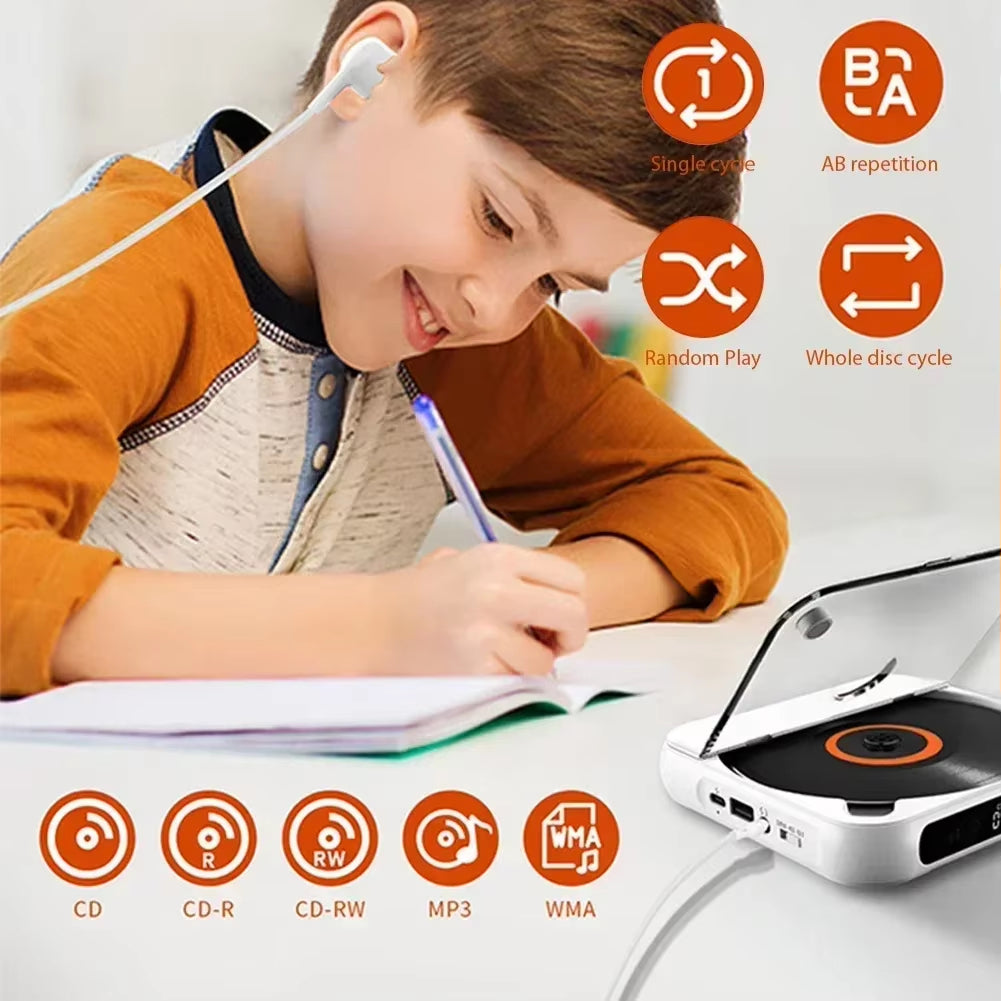 Portable Bluetooth CD Player with LCD Screen - A-B Repeat & 1200mAh Battery - Perfect for Friends, Family, and Students!
