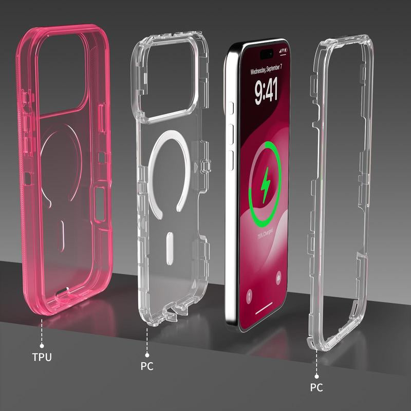 ROTUNOE 3-Layer Heavy-Duty Shockproof Case for iPhone 17 Pro Max with MagSafe Compatibility and Transparent Design