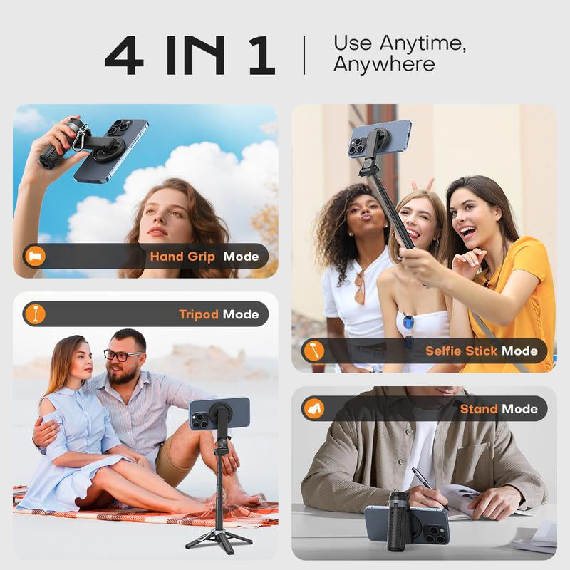 2026 Multifunctional Magnetic Mini Selfie Stick with 360° Rotation, Bluetooth Control, and Magnetic Phone Holder - Ideal for Selfies, Video Recording, and Vlogging, Extends up to 14.96 Inches, Compatible with Most Smartphones