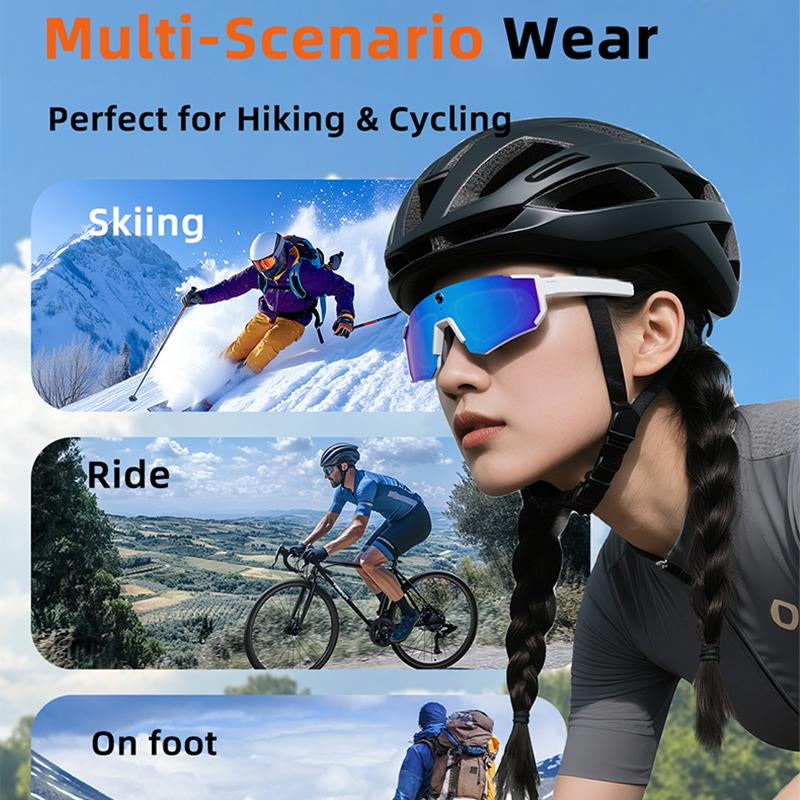 Revolutionary Smart Sports Glasses - 8MP Camera, 2K/1200P Recording, Waterproof Bluetooth Audio, Polarized Sunglasses with AI Assistant & UV Protection
