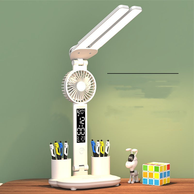Transform Your Workspace with the Foldable LED Table Light: A Multifunctional Desk Lamp with Thermometer, Calendar, Fan, and Pen Holder