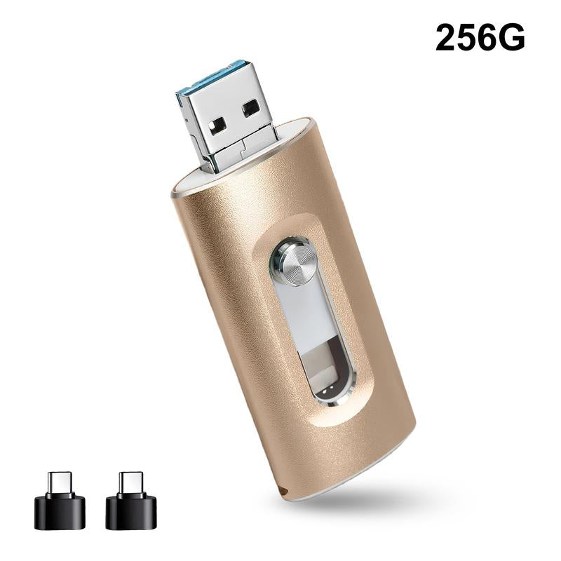 PICRYU 3-in-1 USB 3.0 Flash Drive with Free Type-C Adapter - High-Speed Memory Storage for iPhones, Androids, PCs & More - Available in 64GB, 128GB, 256GB for Photos & Video Backup