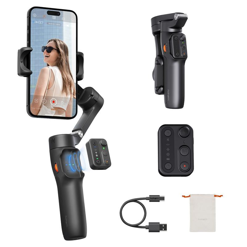 Hohem Isteady X3 SE 3-Axis Gimbal Stabilizer for Smartphones with Detachable Remote Control – Portable and Foldable Design for iPhone and Android, Perfect for Travel Vlogging