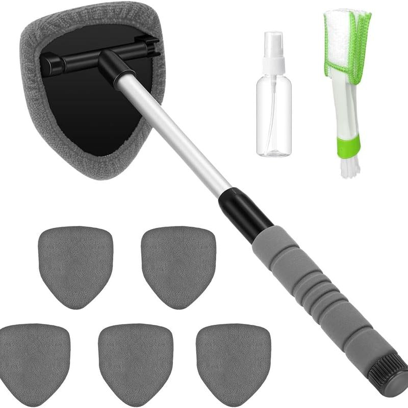 Ultimate 9-Piece Car Window Cleaning Kit - Includes Extendable Handle, Microfiber Pads, Air Vent Brush & Spray Bottle for Perfect Shine!