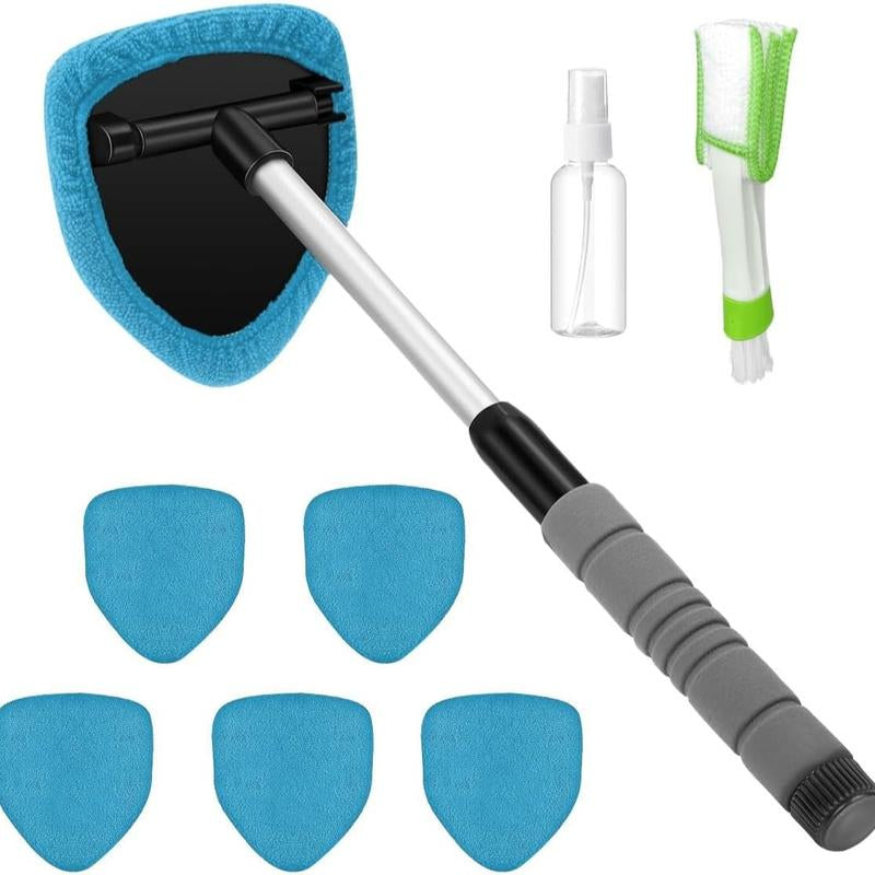 Ultimate 9-Piece Car Window Cleaning Kit - Includes Extendable Handle, Microfiber Pads, Air Vent Brush & Spray Bottle for Perfect Shine!