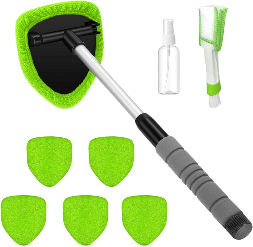 Ultimate 9-Piece Car Window Cleaning Kit - Includes Extendable Handle, Microfiber Pads, Air Vent Brush & Spray Bottle for Perfect Shine!