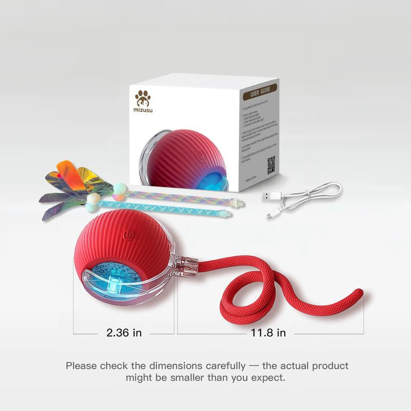 Mizusu Interactive Cat & Dog Teaser Toy - Includes 2 Extra Tails & Rolling Ball for Endless Fun! Perfect Pet Supplies for Cats and Dogs!