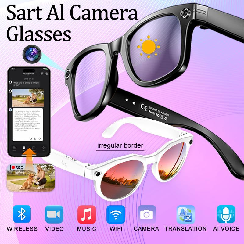 AI Smart Camera Glasses - 8MP Photochromic Lenses, Touch Control & Real-Time Translation for Effortless Hands-Free Photography & Adventure! Perfect Valentine's Day Gift!