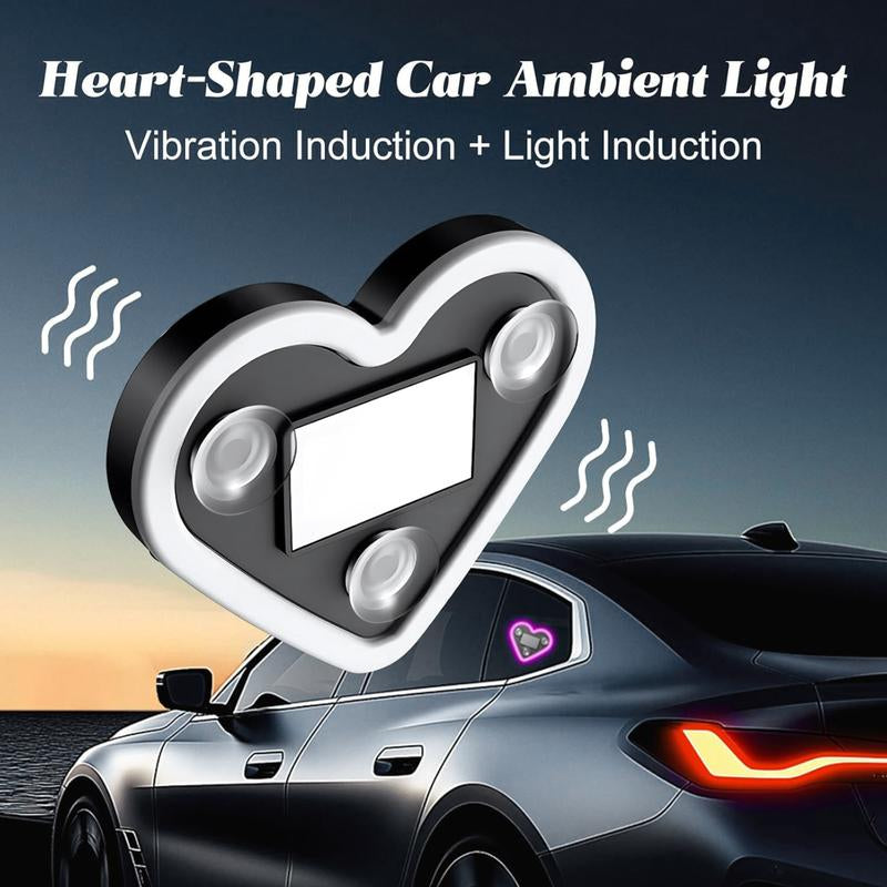 Car LED Ambient Light-Solar-Powered Heart-Shaped LED Neon Light, Solar-Powered Heart-Shaped Atmosphere Light with 3 Modes,Lp65Waterproof, for Romantic Car Interior Andoutdoor Decor