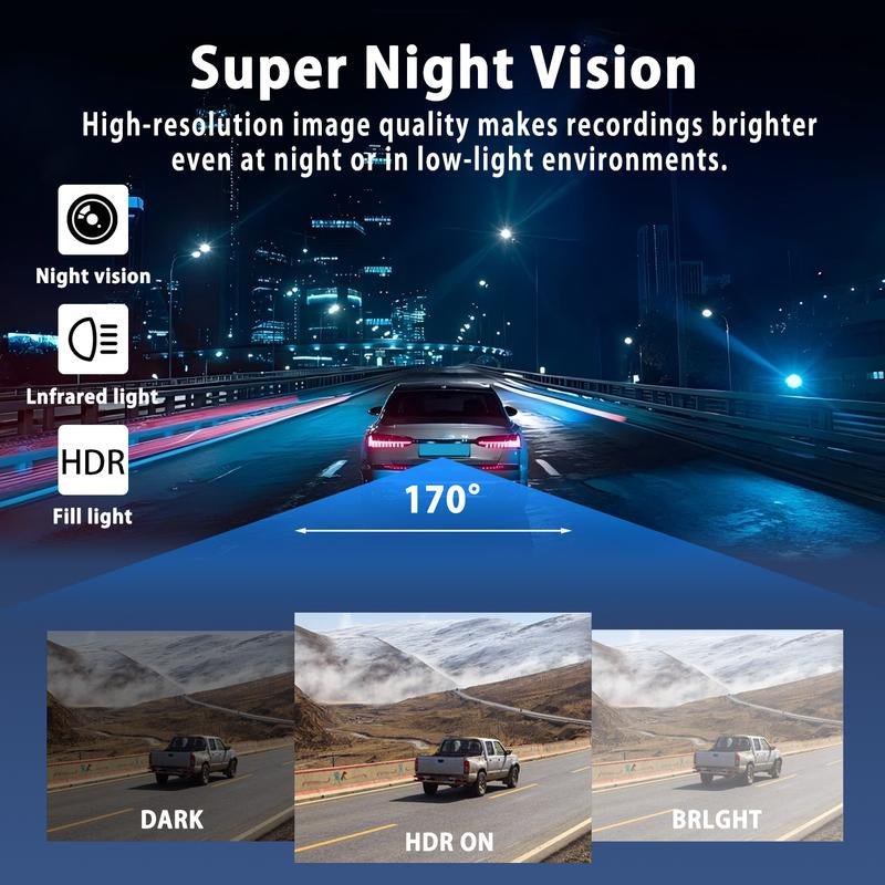4-Channel 1080P Car Dash Cam with Night Vision & 64GB Memory Card - 24/7 Parking Surveillance System for Front, Rear, and Side Protection