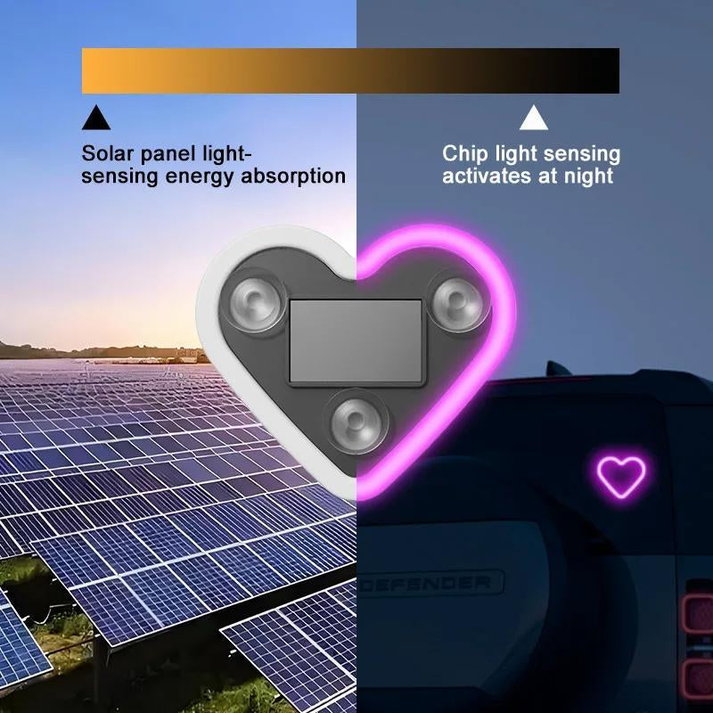 Solar Powered Wireless LED Triangle Heart Shape C-Pillar Neon Light for Car Interior Decor Eco-Friendly Modern Stylish Look