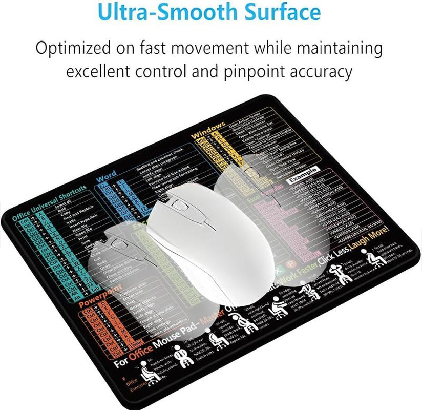 Ultimate Excel Shortcut Mouse Pad - Large Waterproof Desk Mat for Ergonomic Workstation, 31.5 x 11.8 Inch with Non-Slip Base