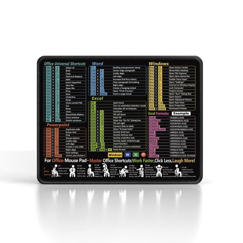 Ultimate Excel Shortcut Mouse Pad - Large Waterproof Desk Mat for Ergonomic Workstation, 31.5 x 11.8 Inch with Non-Slip Base