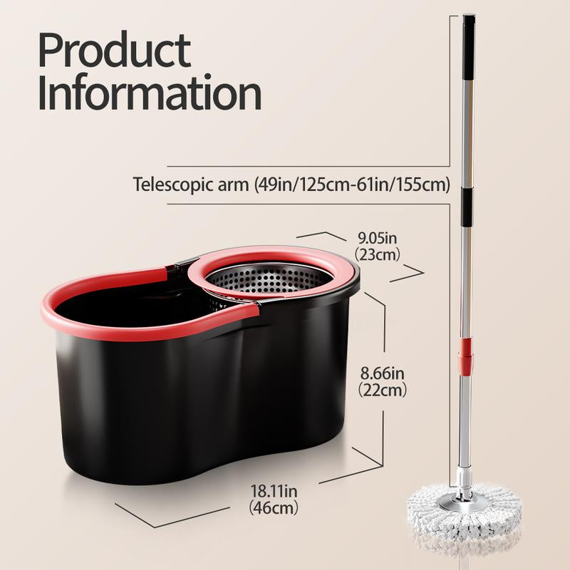 Mop and Bucket Set with 360° Rotatable Mop 3 Microfiber Heads 61-Inch Adjustable Handle Efficient Cleaning Supplies