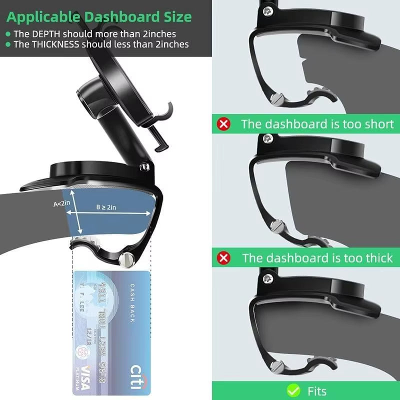360° Rotatable Multi-Function Car Phone Holder - Dashboard & Mirror Clip for Ultimate Convenience