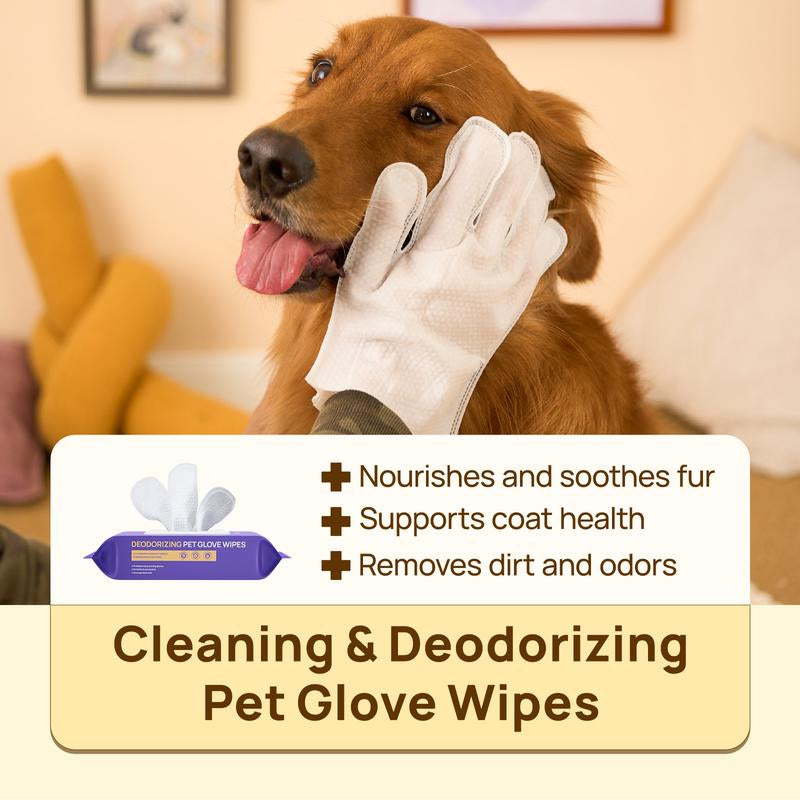 HICC PET Glove Wipes - 20 Count Disposable Deodorizing Grooming Wipes for Dogs & Cats, Hypoallergenic and No-Rinse Skin Care Solution for Easy Pet Hair Removal