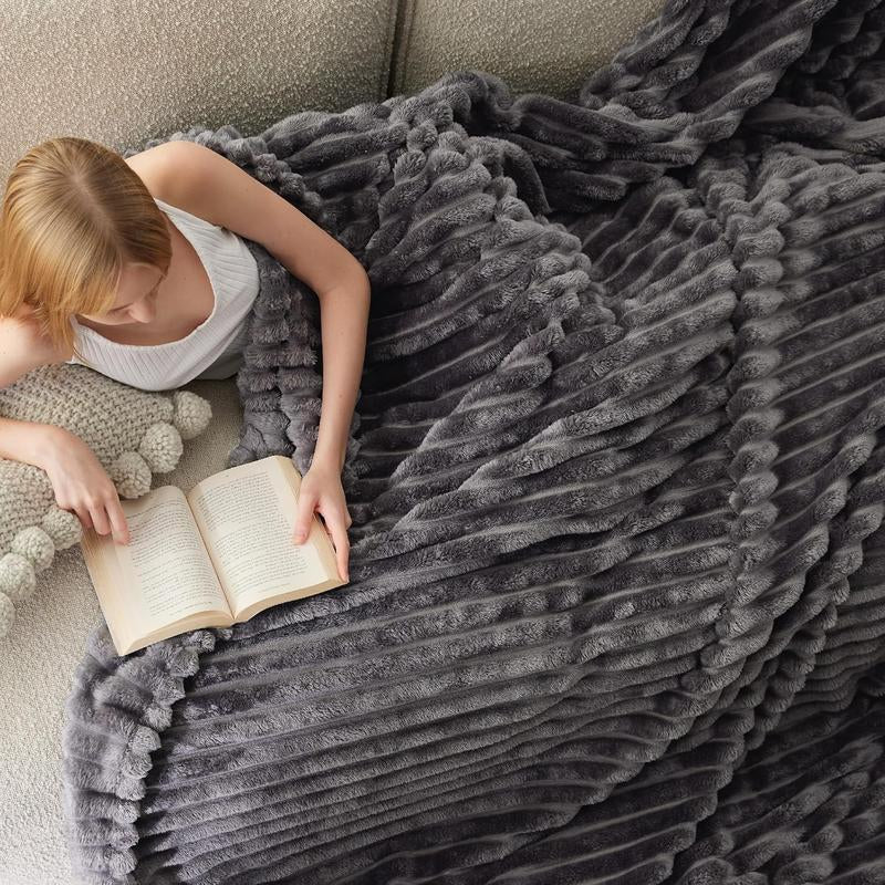 【February Stock Up】Bedsure Gentlesoft Cozy Blanket-Patio Furniture Decor,Classic Stripe Pattern, Ideal for Bed,Couch, Travel,Camping, All Seasons,Home Bedroom Decor