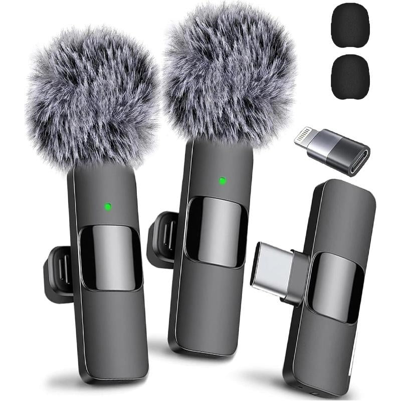 Wireless Mini Microphone Set for iPhone/Smartphone - 2 Lapel Mics with Clear Audio, Noise Reduction, Perfect for Video Recording, Interviews, and Vlogs