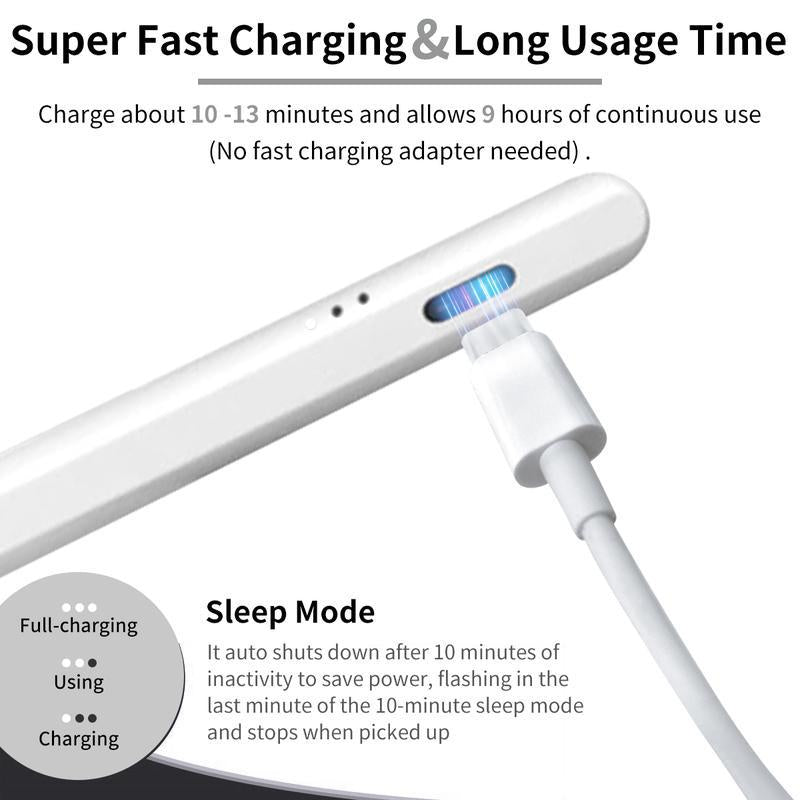 Precision Stylus for Apple iPad A16 (11" & 10" Generations), Fast Charging Compatible with iPad 11-6, Air (11"/13"), Pro (13"/11"/12.9"), Mini A17 Pro (7/6/5), Featuring Palm Rejection and Tilt Sensitivity