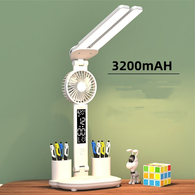 Transform Your Workspace with the Foldable LED Table Light: A Multifunctional Desk Lamp with Thermometer, Calendar, Fan, and Pen Holder