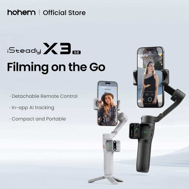 Hohem Isteady X3 SE 3-Axis Gimbal Stabilizer for Smartphones with Detachable Remote Control – Portable and Foldable Design for iPhone and Android, Perfect for Travel Vlogging