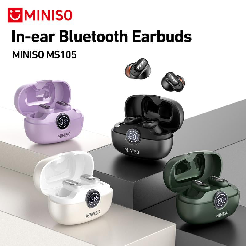 MINISO MS105 Waterproof Wireless Earbuds - Bluetooth 6.0 Earphones for Office, Sports, and Gaming with Built-In Microphone