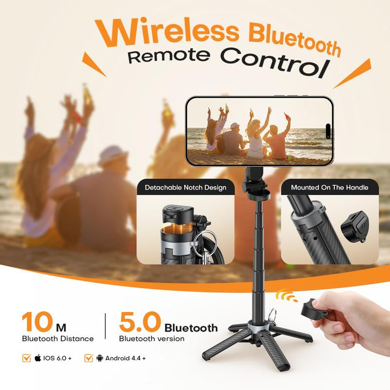 2026 Multifunctional Magnetic Mini Selfie Stick with 360° Rotation, Bluetooth Control, and Magnetic Phone Holder - Ideal for Selfies, Video Recording, and Vlogging, Extends up to 14.96 Inches, Compatible with Most Smartphones