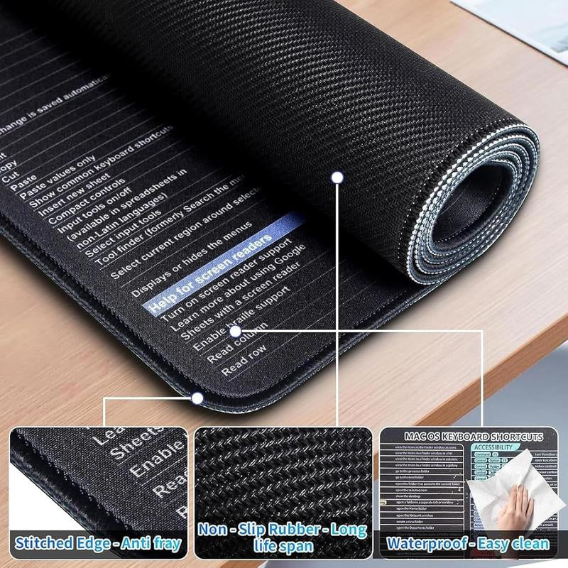 Ultimate Excel Shortcut Mouse Pad - Large Waterproof Desk Mat for Ergonomic Workstation, 31.5 x 11.8 Inch with Non-Slip Base