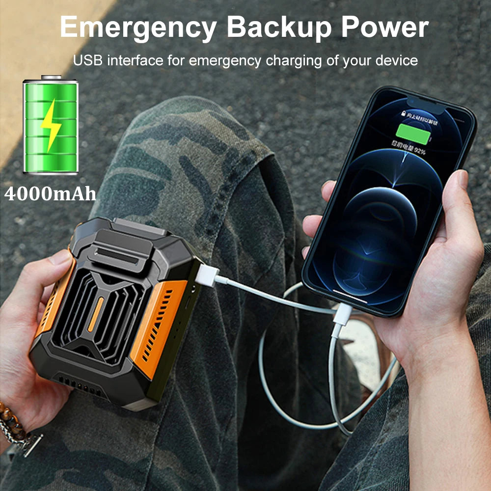 Stay Cool Anywhere: Mini Rechargeable Waist Fan with 4000mAh Power Bank & LED Light for Outdoor Adventures