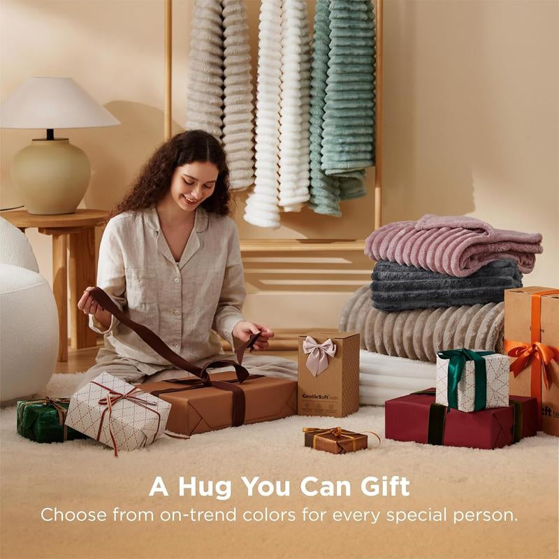 【February Stock Up】Bedsure Gentlesoft Cozy Blanket-Patio Furniture Decor,Classic Stripe Pattern, Ideal for Bed,Couch, Travel,Camping, All Seasons,Home Bedroom Decor
