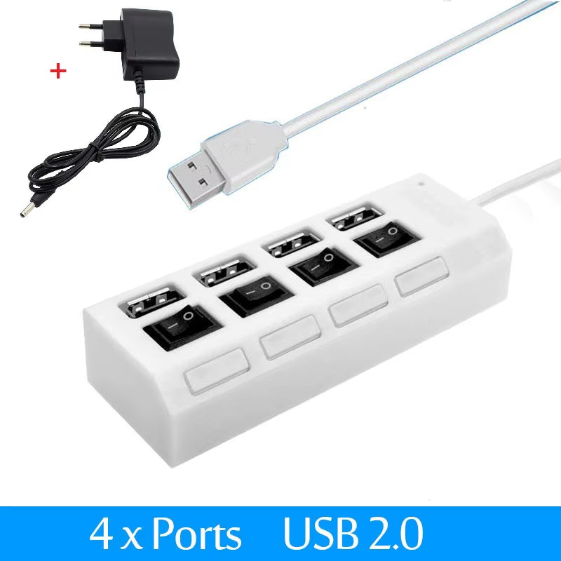 Ultra-Fast USB 3.0 Hub - Compact 4-Port Adapter with Power Supply for Lightning Speed Connectivity