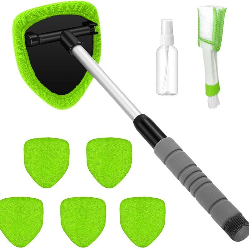 Ultimate 9-Piece Car Window Cleaning Kit - Includes Extendable Handle, Microfiber Pads, Air Vent Brush & Spray Bottle for Perfect Shine!