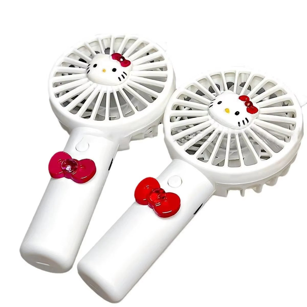 Charming Hellokitty Mini Handheld USB Rechargeable Fan - Stay Cool with Summer Flower Color Block Design