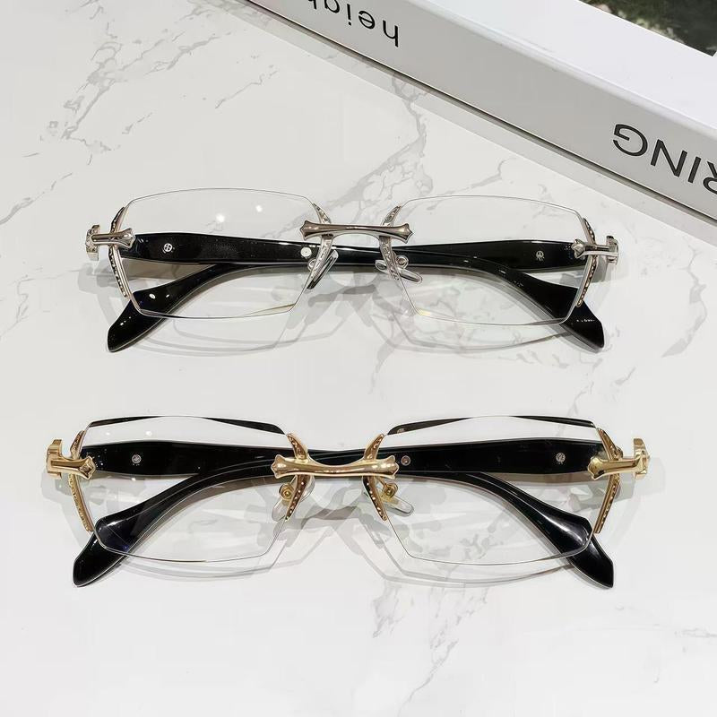 Sleek Frameless Reading Glasses with Diamond-Cut Edges and Stylish Metal Temples - HD Vision for Reading, Gaming, and Daily Wear - Unisex Design