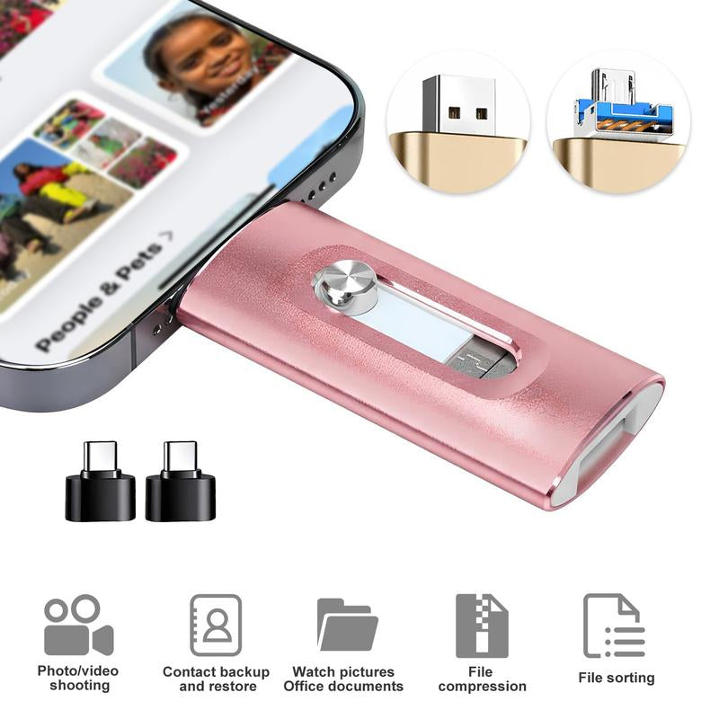 PICRYU 3-in-1 USB 3.0 Flash Drive with Free Type-C Adapter - High-Speed Memory Storage for iPhones, Androids, PCs & More - Available in 64GB, 128GB, 256GB for Photos & Video Backup