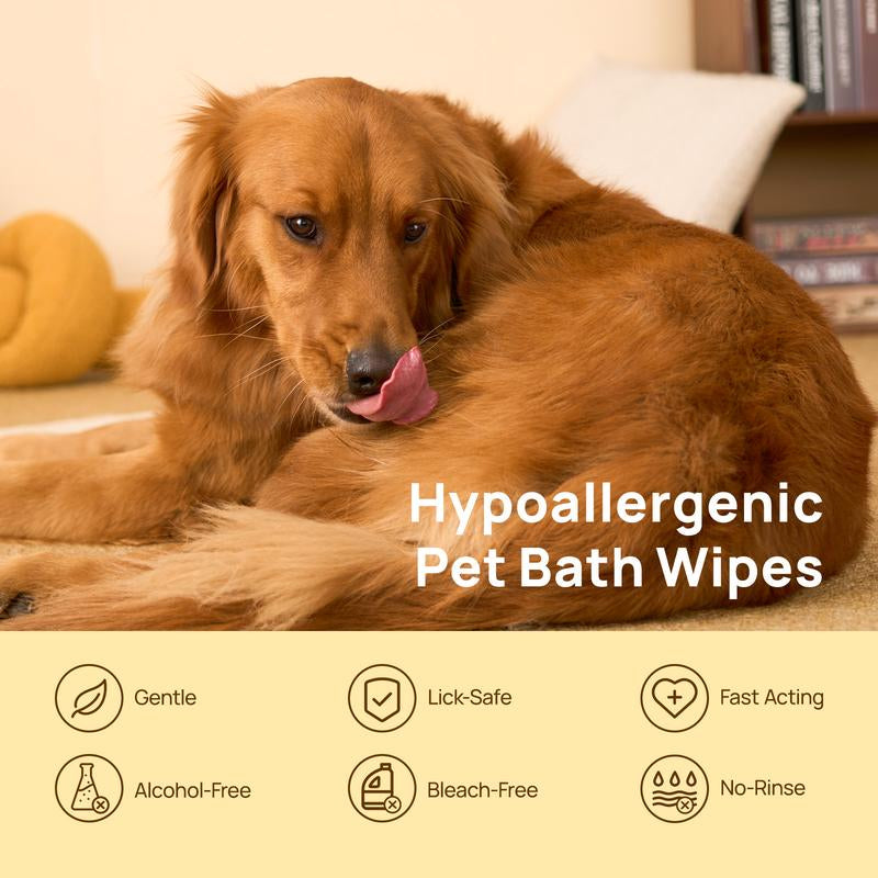 HICC PET Glove Wipes - 20 Count Disposable Deodorizing Grooming Wipes for Dogs & Cats, Hypoallergenic and No-Rinse Skin Care Solution for Easy Pet Hair Removal