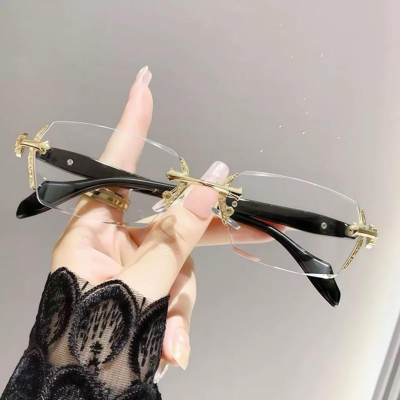 Sleek Frameless Reading Glasses with Diamond-Cut Edges and Stylish Metal Temples - HD Vision for Reading, Gaming, and Daily Wear - Unisex Design