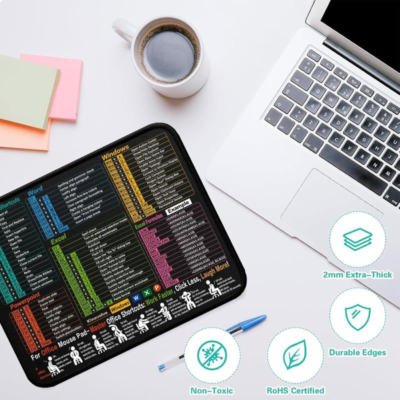 Ultimate Excel Shortcut Mouse Pad - Large Waterproof Desk Mat for Ergonomic Workstation, 31.5 x 11.8 Inch with Non-Slip Base