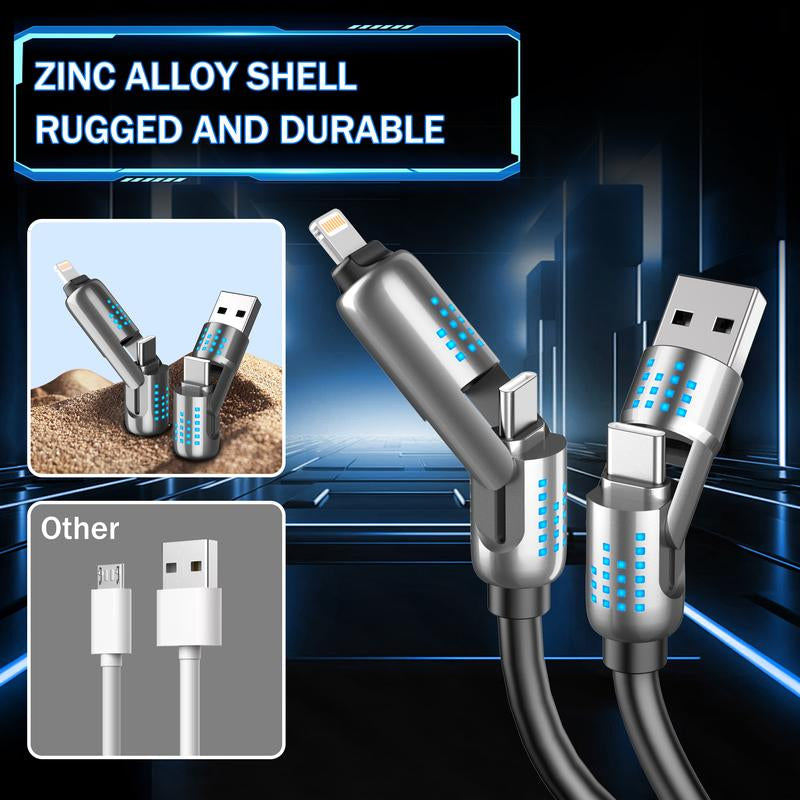 240W 4-In-1 USB-C Fast Charging Cable - PD 5A, Data Sync, Universal Compatibility for iPhone 16/15, iPad, Samsung, and Laptops