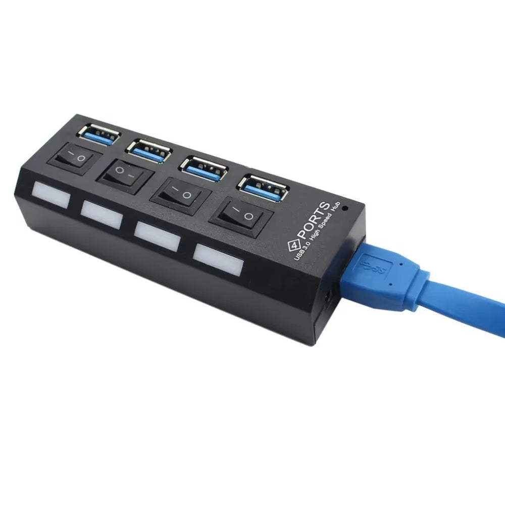Ultra-Fast USB 3.0 Hub - Compact 4-Port Adapter with Power Supply for Lightning Speed Connectivity