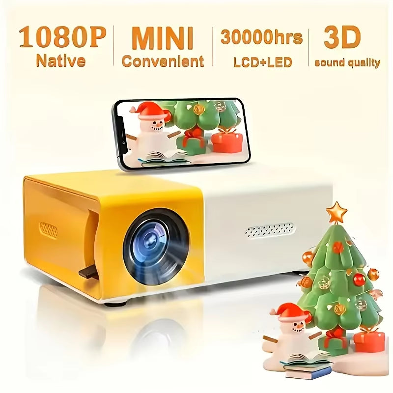 Portable Native HD Mini Projector - Perfect for Home Theater & Mobile Screen Mirroring with HDMI & USB Connectivity