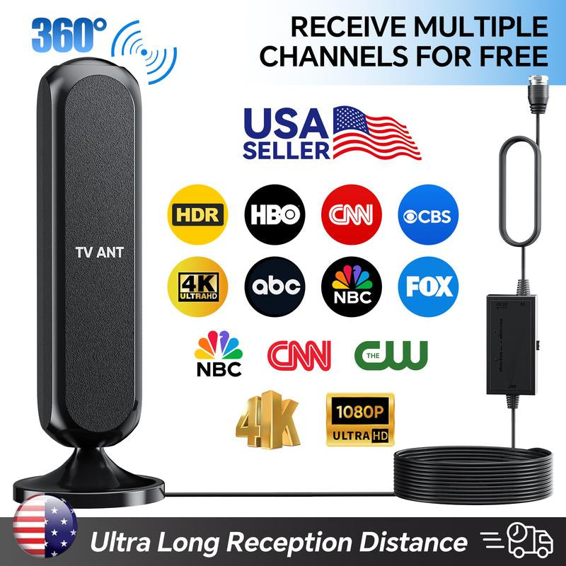 HIDB 4K HD Indoor TV Antenna with 360° Signal Amplification for Smart TVs - Long-Range Reception, Easy Installation, No Monthly Fees