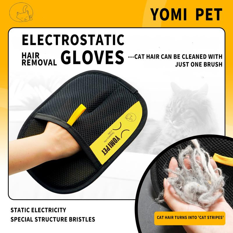 YOMI Electrostatic Pet Hair Remover Gloves - Two-Way Brush for Effortless Cat & Dog Hair Cleanup!