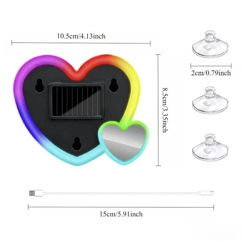 Symphony Love Atmosphere Light Solar-Powered Car LED Window Decorative Double Heart-Shaped Neon Light Wire-Free with 1 Suction Cup for Car Interior Fun Ambient Light Eco-Friendly Design